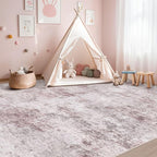 7x9 Area Rug Living Room Rugs - Washable Neutral Modern Abstract Soft Thin Large Rug Indoor Floor No Slip Rug Carpet for Bedroom Under Dining Table Home Office Decor - Pink