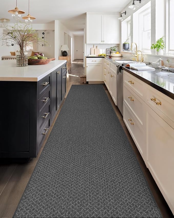 Color&Geometry Large Door Mat 3'x10' Runner Rug with Rubber Backing(Rolled-up NO Creases), Non Slip Washable Hallway Runner Rug, Carpet Runners for Hallway Living Room Bedroom, Grey