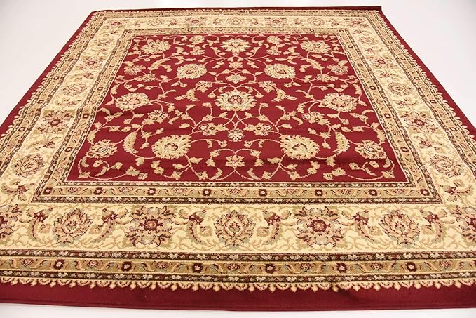 Unique Loom Voyage Collection Traditional Oriental Classic Intricate Design Area Rug (8' 0 x 8' 0 Square, Red/Gold)