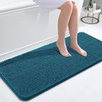 OLANLY Bathroom Rugs 47x20, Extra Soft Absorbent Chenille Bath Rugs, Rubber Backing Quick Dry, Machine Washable Bath Mats for Bathroom Floor, Tub and Shower, Home Decor Accessories, Peacock Blue