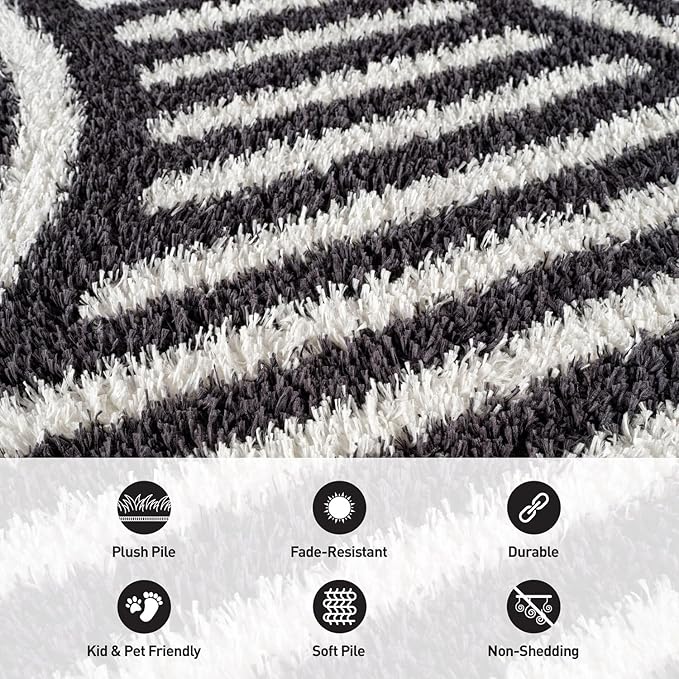 Rugshop Abstract Arch Shag Area Rug Anthracite Dark Gray 2' x 3' Ideal for Entryways, Kitchens, or Small Spaces
