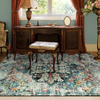 Lahome Bohemian Floral Medallion Area Rug - 5x7 Teal Large Washable Rugs for Living Room Soft Rugs for Bedroom, Turkish Non Slip Indoor Throw Carpet for Apartment Dining Room Entry Way