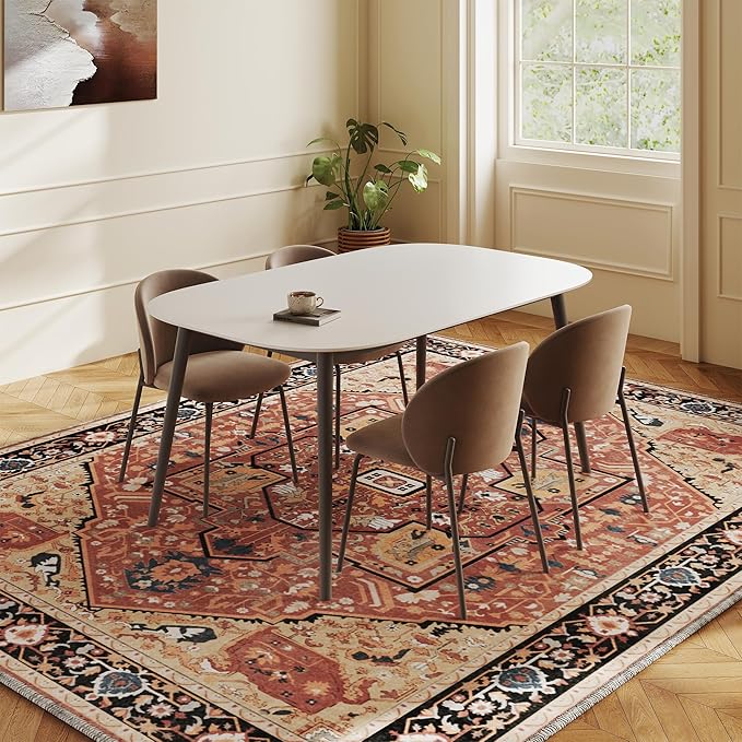 EnHomee 8x10 Washable Area Rugs for Bedroom, Boho Vintage Rugs, Foldable Area Rug for Dining Room, Non-Slip Soft Living Room Rug, Low Pile Large Carpet for Bathroom, Red