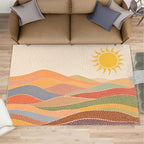 Boho Sun Area Rugs 5x8ft, Mosaic Sunburst Living Room Carpet, Dotted Gradient Hills Decorative Carpet Protect Floor for Bedroom Men Office Hardwood Floors