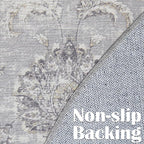 jinchan Fiora Round Rug 4ft Area Rugs Vintage Floral Distressed Design - Machine Washable Non-Slip Low-Pile Ultra-Thin Circle Rug for Entryway Bedside Living Room Dining Room Bedroom (4' Round, Grey)