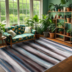 Abstract 5x7 Area Rug, Modern Stripe Pattern Teal Rugs for Living Room, Washable Soft Large Non-Slip Floor Carpet for Dining Room Office Bedroom - Blue/Brown/Multi