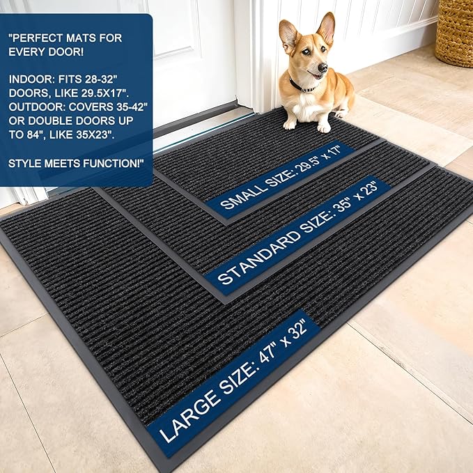 OLANLY Front Door Mat Indoor Outdoor Entrance, Waterproof Heavy Duty Doormat, Fade Resistant, Low Profile, Easy Clean Patio Porch Welcome Floor Mats for Entry, 35x30, Off-Black