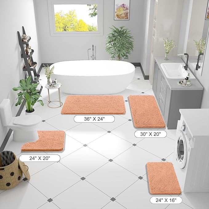 OLANLY Bathroom Rugs 70x24, Extra Soft Absorbent Chenille Bath Rugs, Rubber Backing Quick Dry, Machine Washable Bath Mats for Bathroom Floor, Tub and Shower, Home Decor Accessories, Peach
