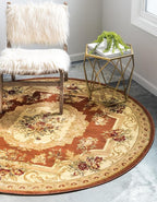 Rugs.com Chateau Collection Rug – 8 Ft Round Brick Red Medium Rug Perfect for Kitchens, Dining Rooms