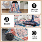 5x7 Washable Rug – Boho Non-Slip Indoor Area Rug for Living Room, Bedroom, Dining Room, Entryway – Red and Blue Vintage Medallion Pattern
