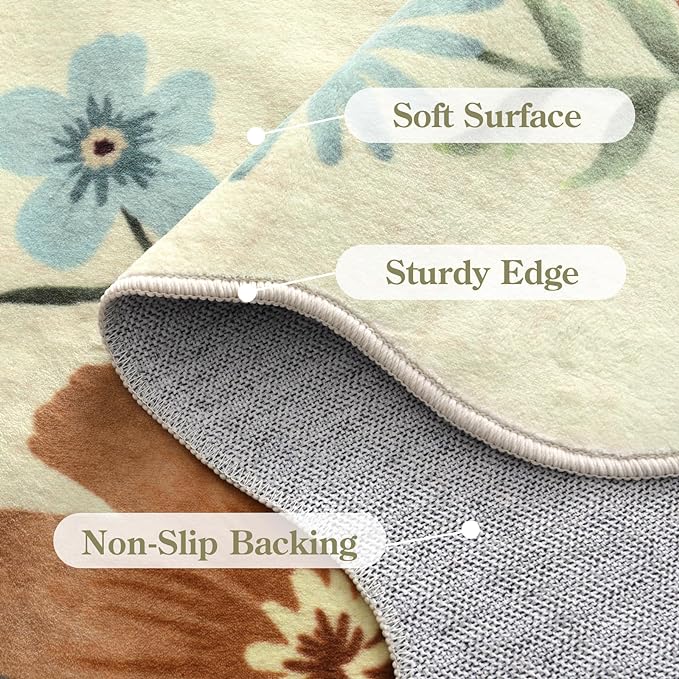 Lahome Floral Bedroom Rug,4x6 Washable Area Rugs for Living Room Dining Room, Non Slip Ultra-Thin Stain Resistant Boho Throw Carpet for ‎Office (4x6ft,Beige)