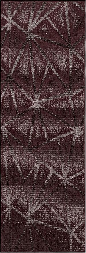 Furnish my Place Geometrical Pattern Indoor/Outdoor Refine Burgundy Abstract Area Rug, Runner Rug, Hallway Entry Carpet, Contemporary Rug for Living Room, Dining Room, Made in USA - 2' x 12'