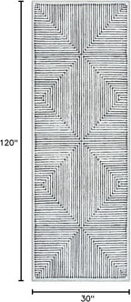 Bloom Rugs Washable Non-Slip 10 ft Runner - Black/Ivory Striped Runner for Entryway, Hallway, Bathroom, and Kitchen - Exact Size: 2.5' x 10'
