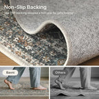 Bavni Washable Runner Rug 2x5, Non Slip Vintage Hallway Runner, Ultra Thin Low Pile Washable Carpet for Kitchen Entryway Bedroom, Grey