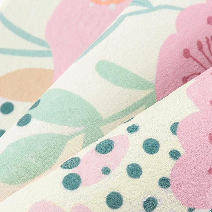Floral Runner Rug 2x10 Washable Hallway Pink Bedroom Non Slip Cute Long Kitchen Carpet Botanical Indoor Soft Accent Rug for Bathroom Dining Laundry Living Room