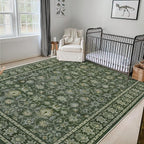 LIVEBOX Washable Area Rug 8x10 - Large Green Boho Living Room Rug Vintage Rugs for Bedroom, Non-Slip Retro Floral Carpet Print Distressed Accent Rugs for Dining Room Home Office