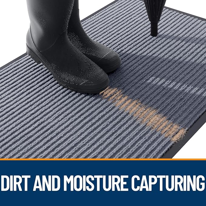 OLANLY Front Door Mat Indoor Outdoor Entrance, Waterproof Heavy Duty Doormat, Fade Resistant, Low Profile, Easy Clean Patio Porch Welcome Floor Mats for Entry, 59x34, Ash Grey