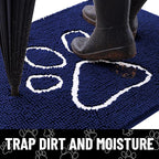 Smiry Dog Door Mat for Muddy Paws, Absorbent Dirt Trapper Non Slip Quick Dry Washable Chenille Mat for Mud Dogs, Entry Rug for Indoor and Outdoor (70x24 Inches, Navy Blue and White)