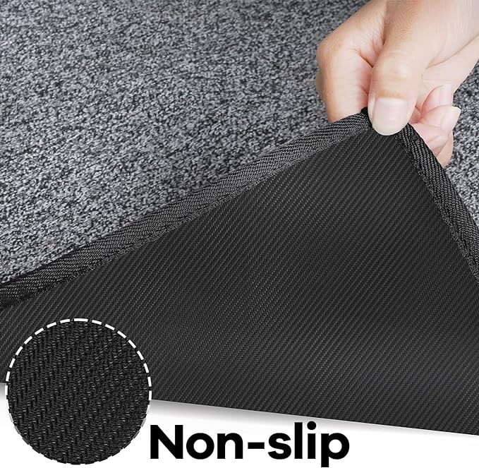 Area Rug with Non Slip Rubber Backing, Washable Soft Floor Carpet for Living Room, Kitchen, Entryway Indoor, Bedroom, Laundry, Low Pile Area Rugs, Solid Color with Pointillism Style, 3 * 5 ft Black