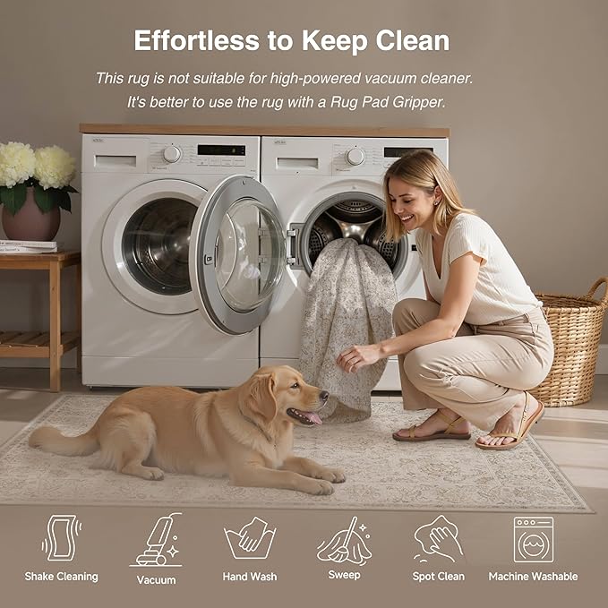 HUGEAR 2x8 Machine Washable Hallway Runner Rugs Vintage Grey - Neutral Non Slip Stain Resistant Low Pile Aesthetic Throw Carpet Kids & Pet Friendly for Bedroom Kitchen Entryway