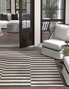 Unique Loom Outdoor Striped Collection Area Rug - Striped (10' 8" Square, Charcoal/Ivory)