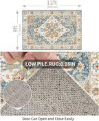 Enkor Area Soft Rugs 9x12 Washable Non Slip Boho Floor Rugs for Living Room Bedroom, Vintage Style Farmhouse Mat for Kitchen Entryway Orange & Blue