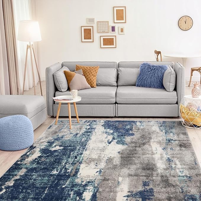 LUXE WEAVERS Euston Collection D.Blue-L.Blue 8x10 Modern Abstract Area Rug
