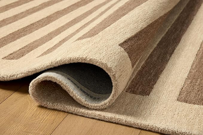 Loloi Leanne Ford Craven Collection CVN-05 Oatmeal/Bark 2'-6" x 7'-6" Runner Rug Striped, Patterned, Neutral, Hallway, Kitchen, Mudroom, and Bathroom