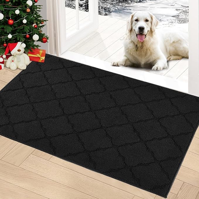 Timo Indoor Doormat, Front Door Mat 36"x59" Absorbent Rubber Backing Non Slip Door Mats, Machine Washable Resist Dirt Low Profile Rugs for Entryway, Front Door Rugs Indoor for Muddy Wet Shoes, Black