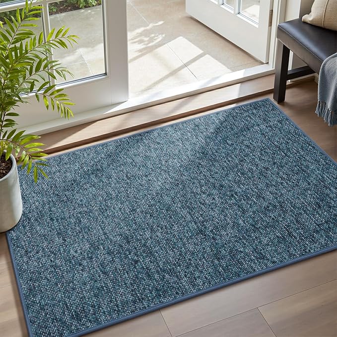 MontVoo Door Mat Indoor Entrance Doormat, Absorbent Durable Rubber Non Slip Front Door Mat for Inside Entry Entryway Dirt Trapper Welcome Mat, Navy Blue 32''x48''