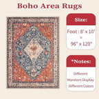 SERISSA Boho Tribal 8x10 Area Rugs, Washable Vintage Large Living Room Rug Non-Slip, Ultra Soft Oriental Print Distressed Farmhouse Carpet for Dining Room Bedroom Dorm Office Home Decor