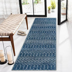 Lahome Moroccan 2x5 Washable Blue Runner Rug, Non-Slip Low-Pile Stain Resistant Kitchen Rugs, Geometric Soft Bathroom Runner Carpet for Entrance Bedroom Laundry (Blue,2'x5')