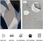 Abstract Art Line Living Room Area Rugs 5x8, Modern Boho Geometric Print Soft Rug, Minimalist Washable Non Slip Neutral Carpet for Bedroom, Dining Room Office Playroom, Navy Blue Gray