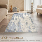 3x5 Area Rug Living Room Rugs - Washable Neutral Modern Abstract Soft Thin Rug Indoor Floor No Slip Rug Carpet for Bedroom Under Dining Table Home Office Decor - Blue/Light Brown
