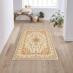 COMSLE Boho Area Rug, 2 x 3 Ft Machine Washable Rugs for Entryway Faux Wool Small Rugs Distressed Throw Rug Non-Slip Floor Carpet for Indoor Bedroom Kitchen Living Room