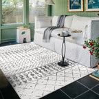 4x6 Machine Washable Area Rug for Living Room, Grey White Vintage Moroccan Rug Large Non-Slip Low Pile Soft Faux Wool Carpet, Kids and Pets Friendly for Bedroom Dining Room Farmhouse Home Decor Rug