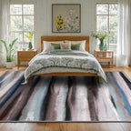 Abstract 6x9 Area Rug, Modern Stripe Pattern Teal Rugs for Living Room, Washable Soft Large Non-Slip Floor Carpet for Dining Room Office Bedroom - Blue/Brown/Multi