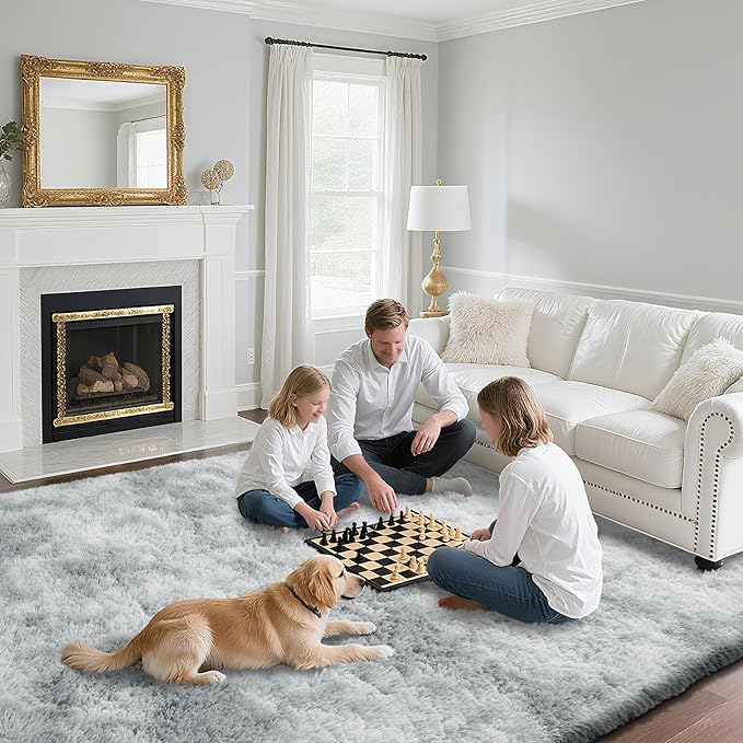 Fluffy Rug Shaggy Area Rug, Mottling Grey 8x10 Area Rugs for Living Room, Large Shag Area Rugs for Bedroom Kids Room Home Decor, Upgrade Anti-Skid Rectangular Fuzzy Rugs