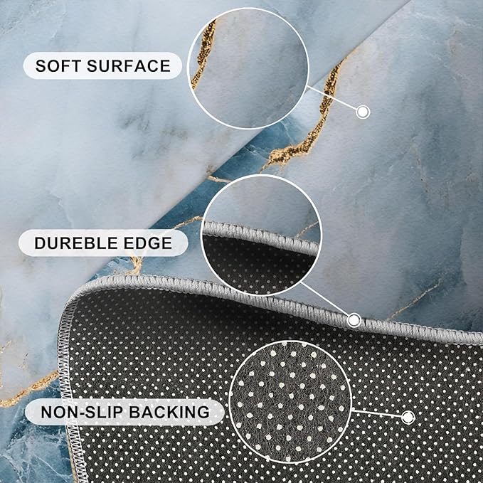 5x6 Abstract Marble Rugs for Office - Blue-White-Marble Living Room Carpet, Luxury Stone Pattern Bedroom Area Rug Kids Low Pile Rug for Indoor Outdoor Hardwood Floors Home Decor