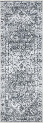 Bloom Rugs Caria Washable Non-Slip 10 ft Runner - Silver/Dark Gray Traditional Runner for Entryway, Hallway, Bathroom, and Kitchen - Exact Size: 2'6" x 10'