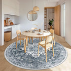 Area Rugs 8ft Washable Non-Slip, Floral Vintage Distress Print Pattern Medallion Carpet for Living Room Bedroom Dining Room, Light Gray Grey White