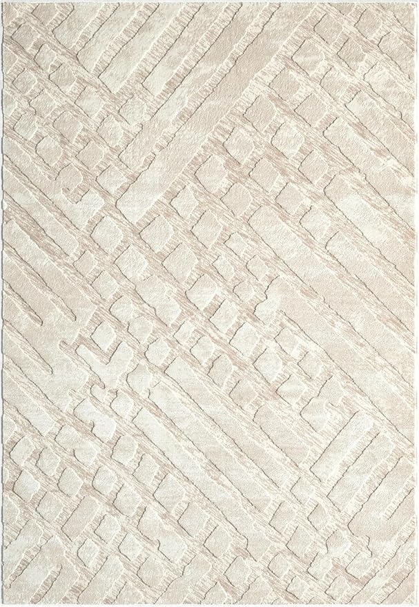 Abani Terra Cream Area Rug for Living Room, Bedroom - Rustic Modern Pattern - 6' x 9' - Durable & Easy to Clean