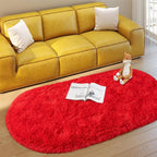 Soft Fluffy Area Rug for Bedroom, Red Fuzzy Shaggy Oval Throw Rugs for Bedside, Non-Slip Cozy Plush Shag Carpet for Kids Room Dorm Nursery Living Room, 2.6 x 5.3 Feet