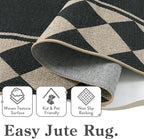 Moynesa Easy Jute Outdoor Rug 8x10 Area Rugs for Living Room, Washable Checkered Indoor Outdoor Patio Rug Non Slip, Farmhouse Carpet for Bedroom Dining Room Table, Black Grid Pattern