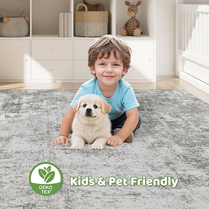 Area Rugs 9x12 Living Room: Washable Large Abstract Neutral Modern Soft Rugs Stain Resistant Indoor Floor Non-Slip Accent Carpet for Bedroom Nursery Playroom Office Dining Room Home Decor- Greige