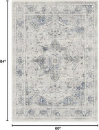 RUGGABLE Washable Vintage Area Rug – Sarrah Blue Quartz 5x7, Stain-Resistant, Non-Slip – Medium Machine Washable Rugs for Living Room, Bedroom, Hallway, Entryway & Office–with Cushioned Pad