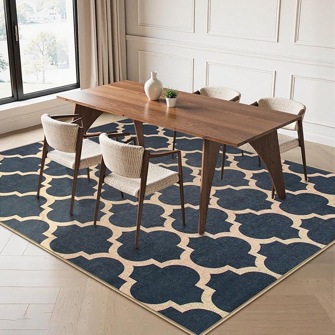 Lahome Moroccan Outdoor Rug 5x7, Easy Jute Blue Washable Rugs for Patio Living Room Outdoor Decor, Geometric Woven Area Rug Non Slip for Backyard, Thin Farmhouse Carpet for Bedroom Dining Room