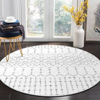 Lahome Moroccan Circle Rug - 6Ft Washable Large Round Area Rugs for Living Room Non-Slip Low-Pile Dining Room Rugs for Under Table, Modern Geometric Print White Circular Rug for Office Bedroom Nursery