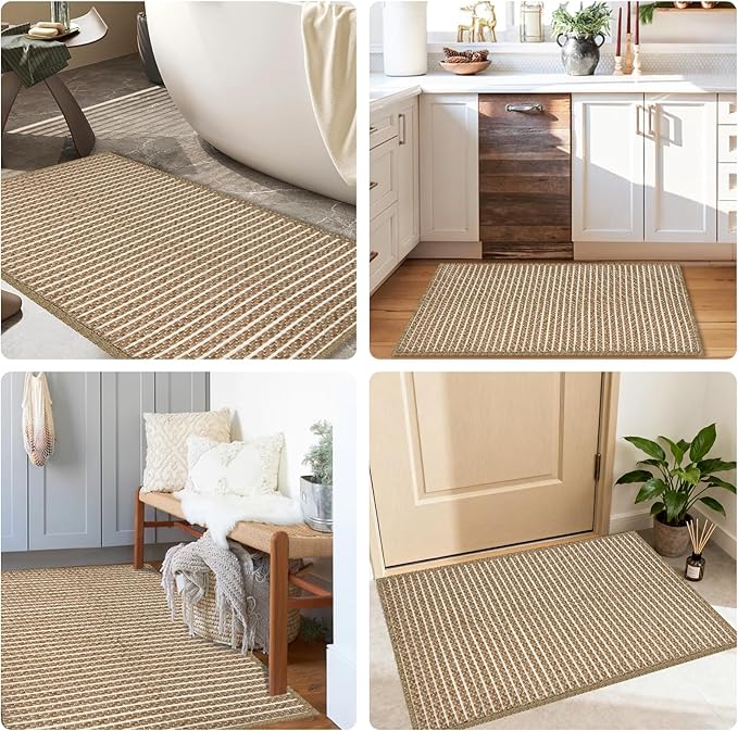 Small Bathroom Rugs,18"x30" Non Slip Brown Braided Bath Mat for Bathroom Floor,Washable Luxury Bath Rug for Tub Soft Boho Absorbent Shower Mat