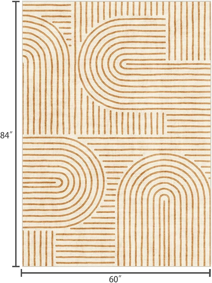 Washable Area Rug 5x7 - Boho Living Room Rug Soft Bedroom Rug Ultra-Thin Orange Modern Abstract Rainbow Dining Room Rugs Indoor Carpet for Living Room Nursery Room Home Decor